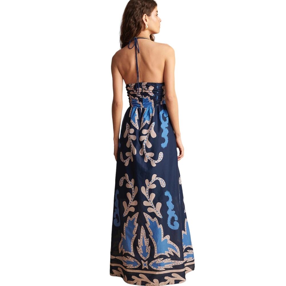 August Resort Wear Aphrodite Dark Blue Maxi Dress Size Large NWT Made in Greece - Picture 9 of 15